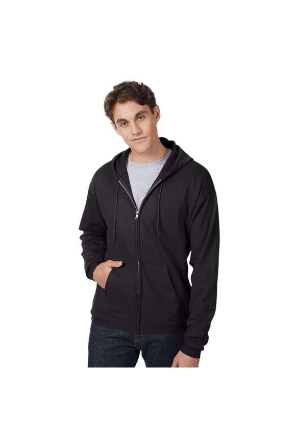 Unisex Ecosmart Full-Zip Hooded Sweatshirt 50/50 Cotton/Polyester Comfort Fleece Zipper Hoodie (Black, L)