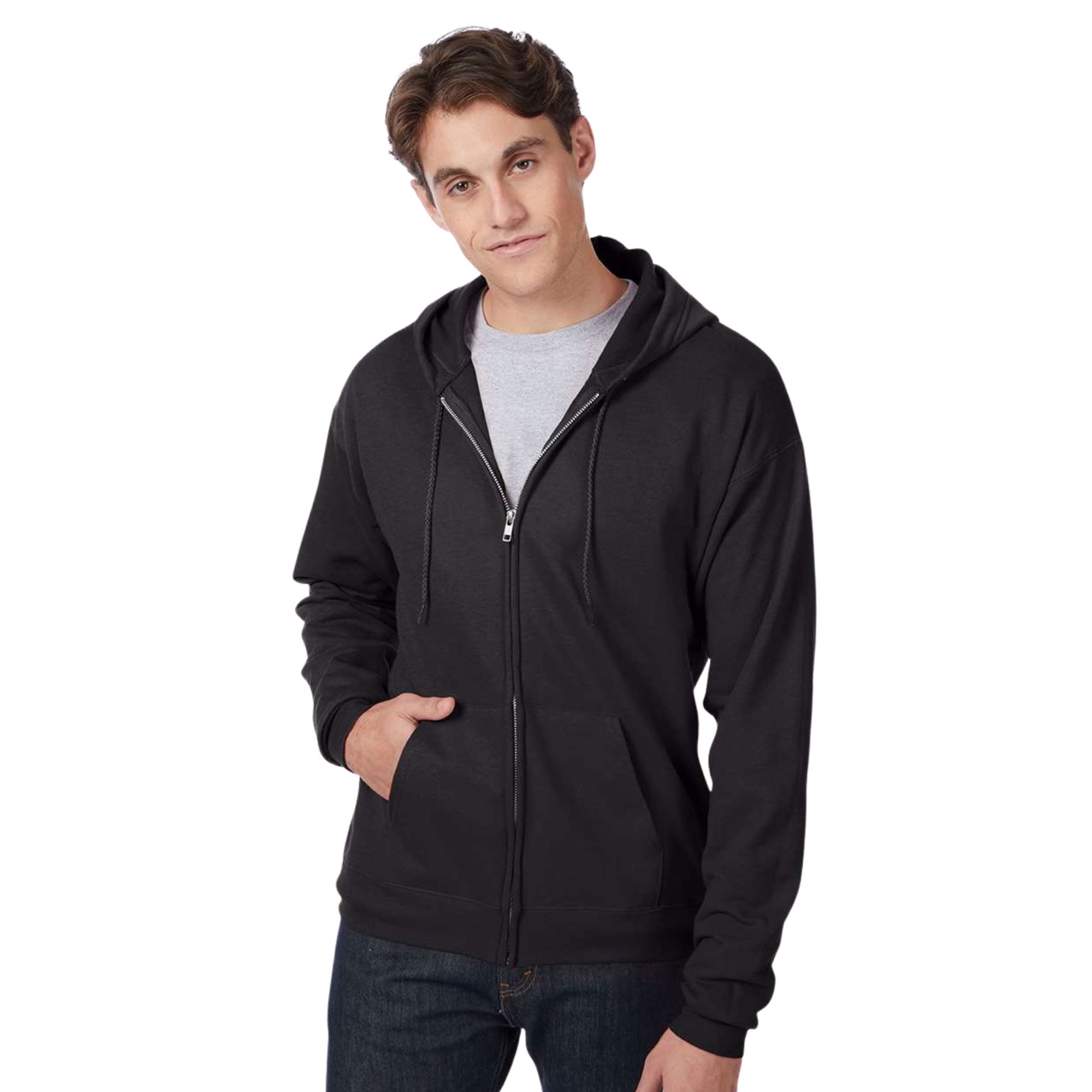 Hanes Unisex Ecosmart Full-Zip Hooded Sweatshirt 50/50 Cotton/Polyester Comfort Fleece Zipper Hoodie (Black, S)