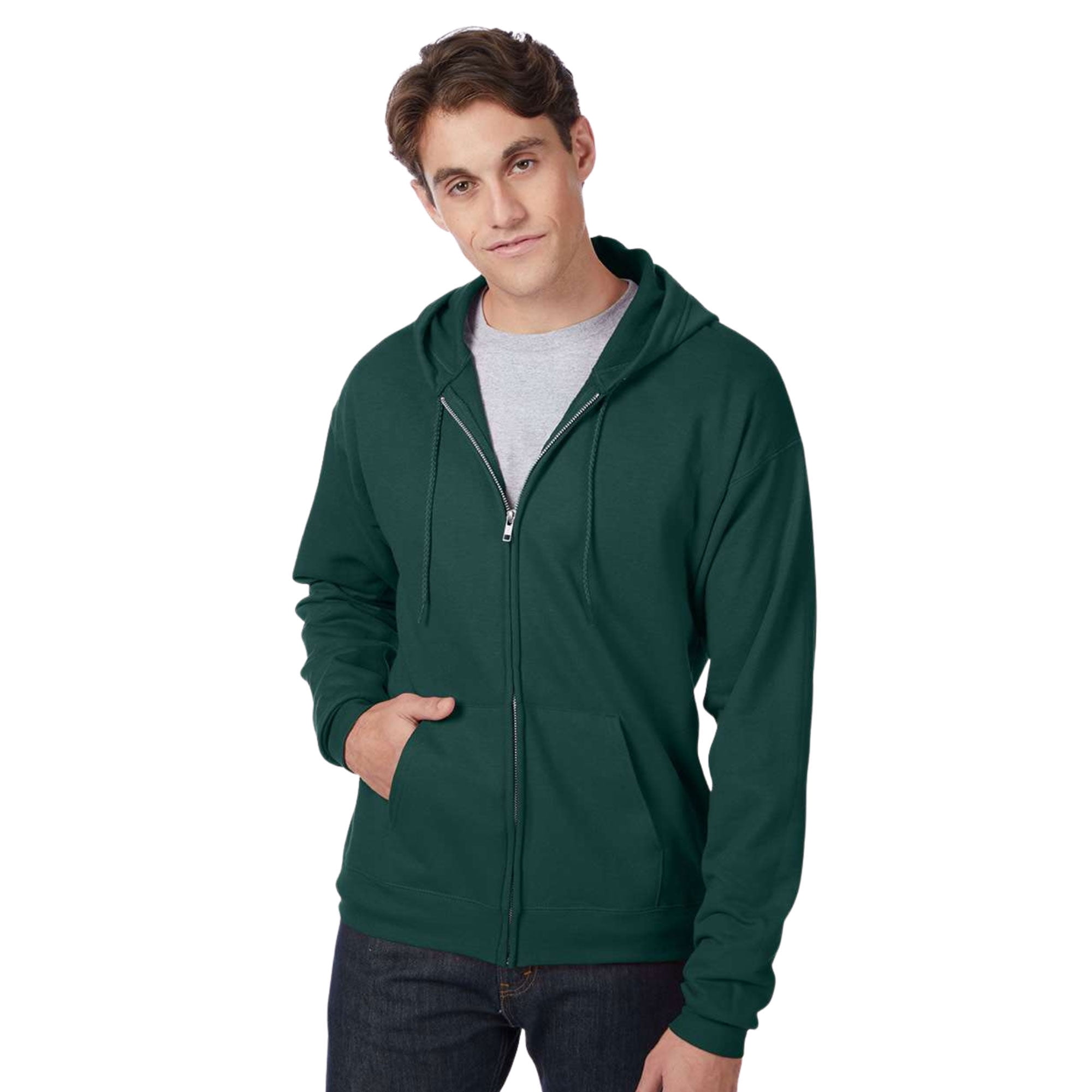Hanes Unisex Ecosmart Full-Zip Hooded Sweatshirt 50/50 Cotton/Polyester Comfort Fleece Zipper Hoodie (Deep-Forest, 3XL)