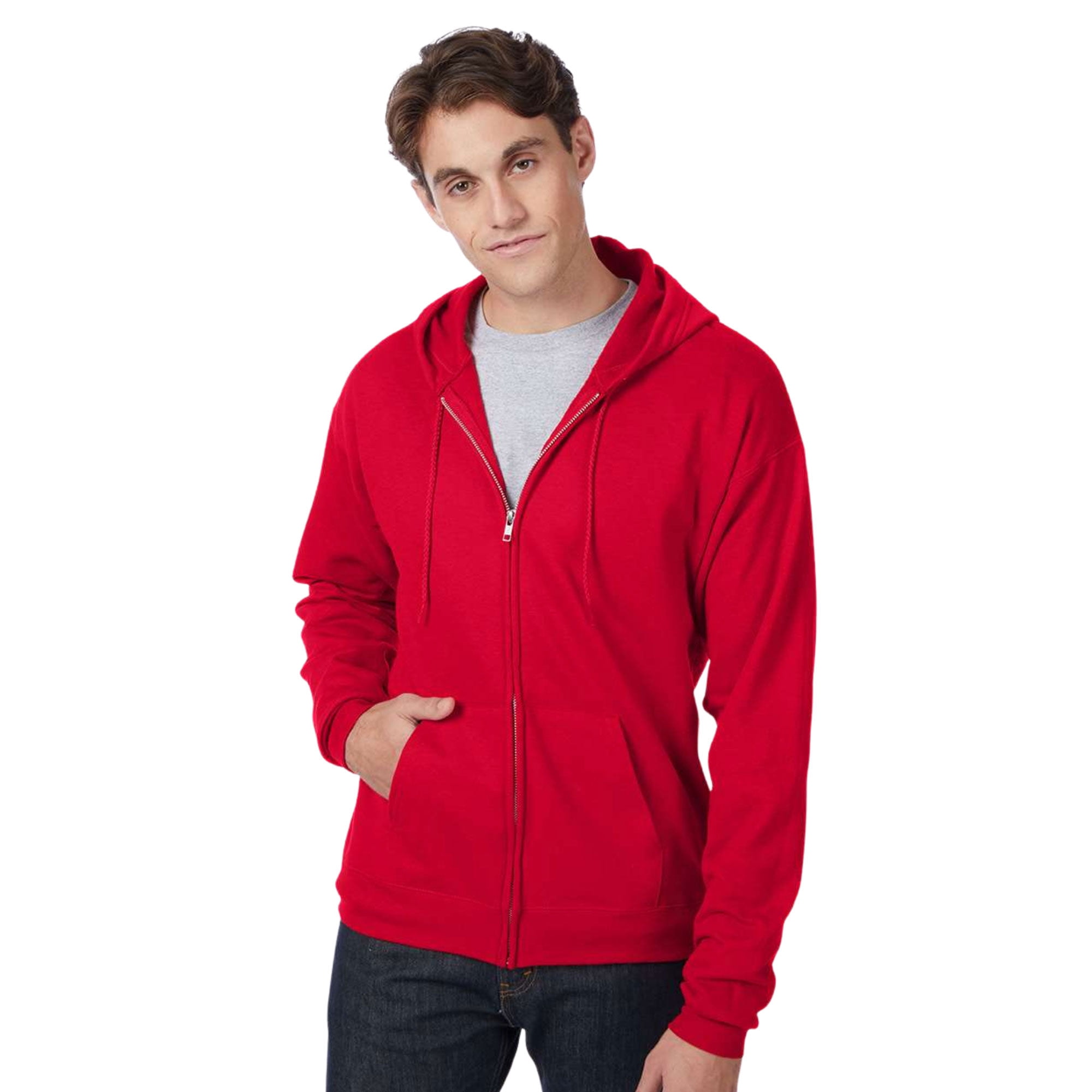 Hanes Unisex Ecosmart Full-Zip Hooded Sweatshirt 50/50 Cotton/Polyester Comfort Fleece Zipper Hoodie (Deep-Red, 2XL)