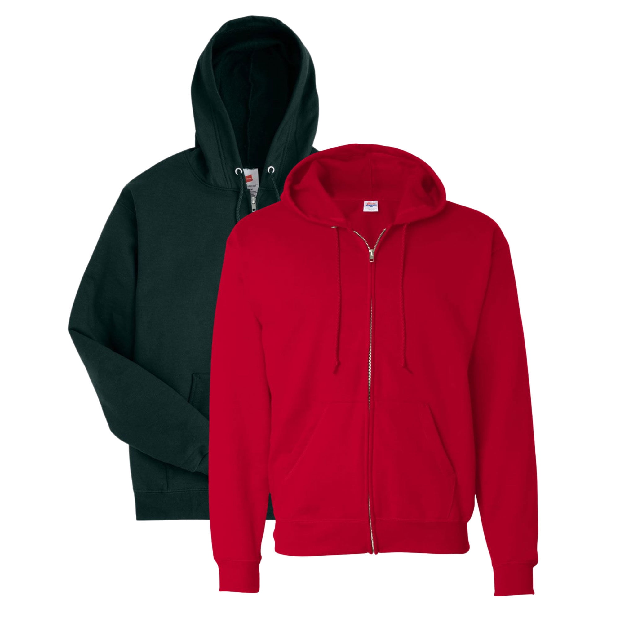 Hanes Unisex Ecosmart Full-Zip Hooded Sweatshirt 50/50 Cotton/Polyester Comfort Fleece Zipper Hoodie (Deep-Red+Deep-Forest-2PCS, 2XL)