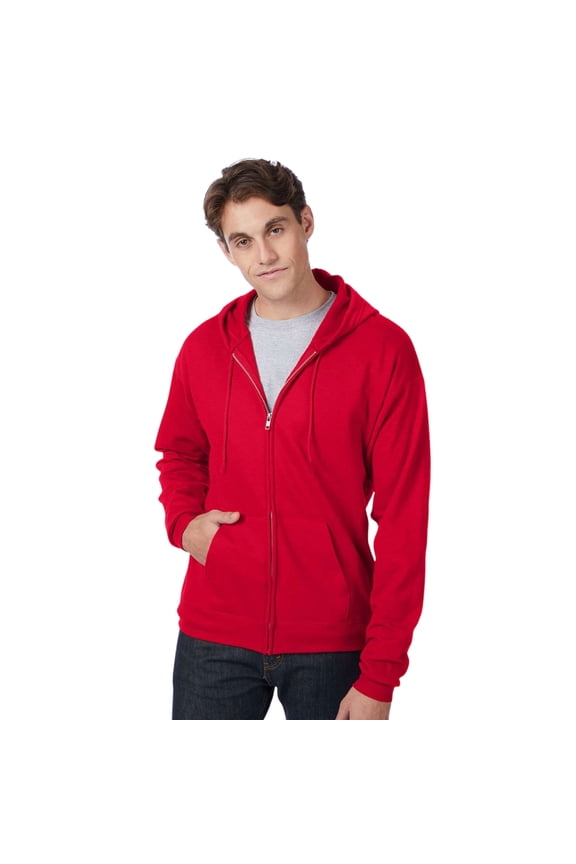 Unisex Ecosmart Full-Zip Hooded Sweatshirt 50/50 Cotton/Polyester Comfort Fleece Zipper Hoodie (Deep-Red, XL)