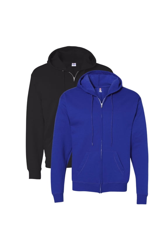 Unisex Ecosmart Full-Zip Hooded Sweatshirt 50/50 Cotton/Polyester Comfort Fleece Zipper Hoodie (Deep-Royal+Black-2PCS, L)