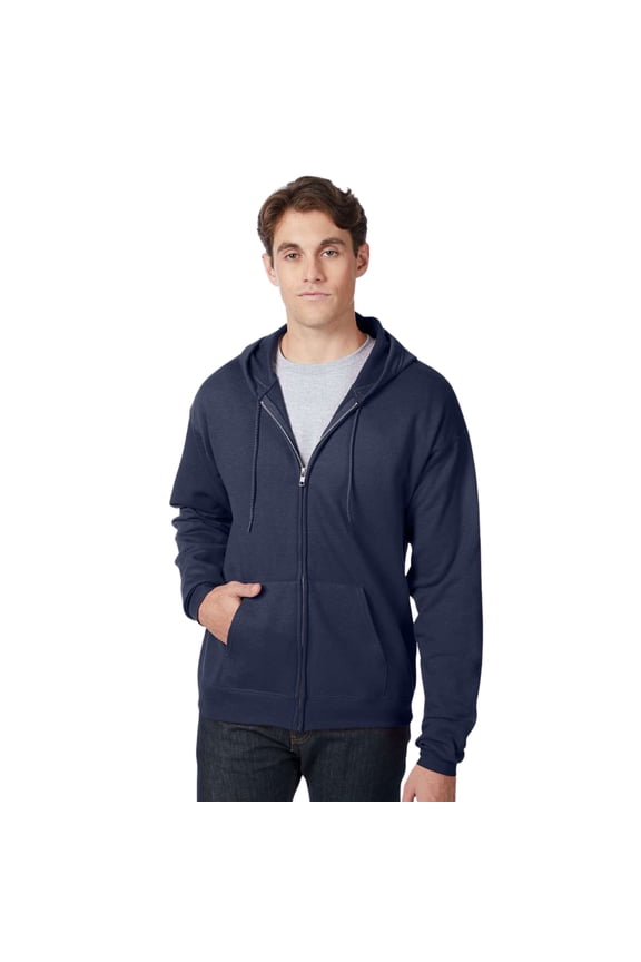 Unisex Ecosmart Full-Zip Hooded Sweatshirt 50/50 Cotton/Polyester Comfort Fleece Zipper Hoodie (Navy, S)
