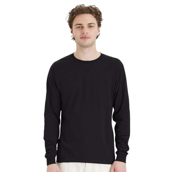 Hanes Unisex Essential Long Sleeve T-Shirt 100% Cotton Classic Fit Plain Basic Tee (Black, 2XL)