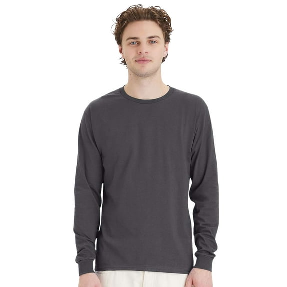 Hanes Unisex Essential Long Sleeve T-Shirt 100% Cotton Classic Fit Plain Basic Tee (Smoke-Grey, L)
