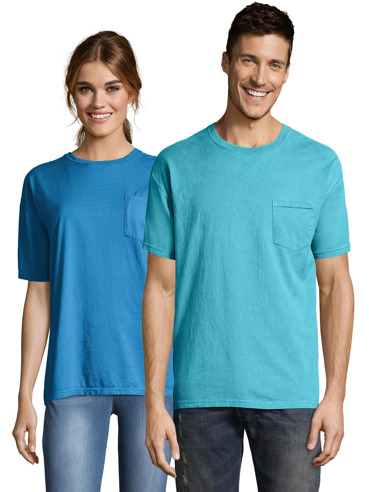 Hanes Pocket T-Shirt All-Gender Garment Dyed Cotton Short Sleeve Tee Crewneck Ringspun Cotton