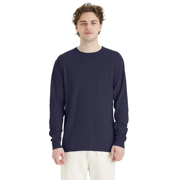 Hanes Unisex Garment Dyed Long Sleeve Cotton T-Shirt Anchor Slate 2XL