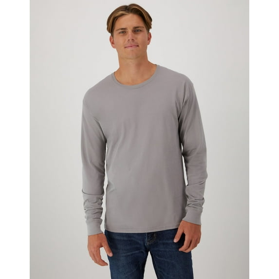 Hanes Unisex Garment Dyed Long Sleeve Cotton T-Shirt Concrete Gray XL