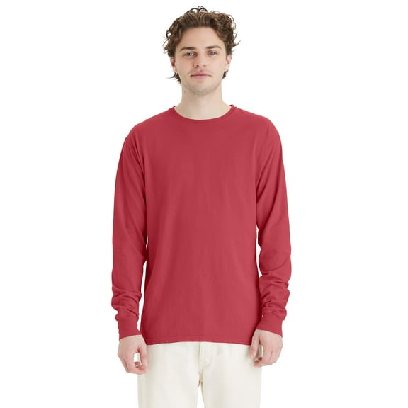 Hanes Unisex Garment Dyed Long Sleeve Cotton T-Shirt Crimson Fall L