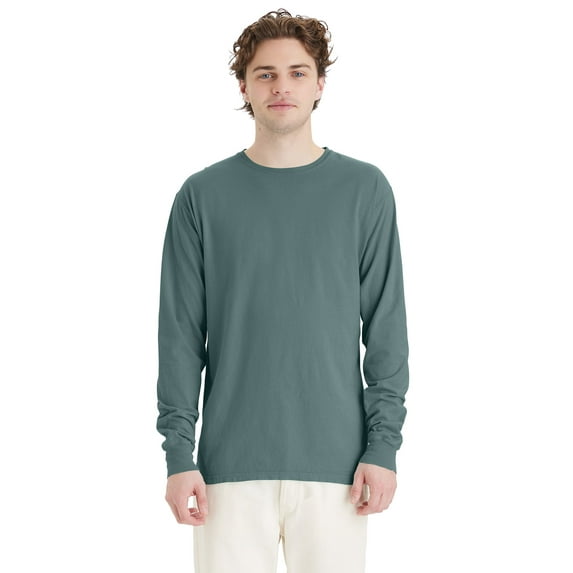 Hanes Unisex Garment Dyed Long Sleeve Cotton T-Shirt Cypress Green XL