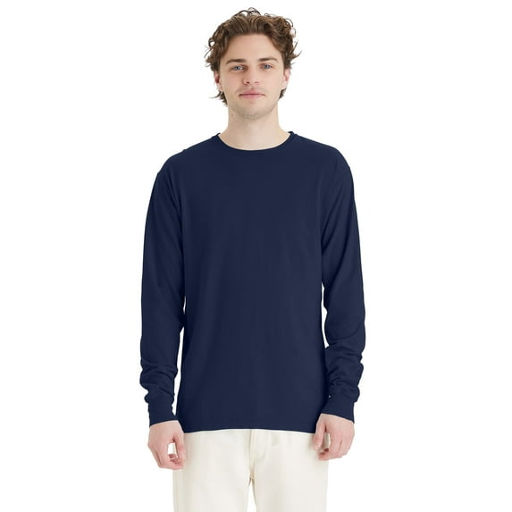 Hanes Unisex Garment Dyed Long Sleeve Cotton T-Shirt Navy L