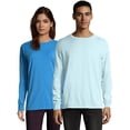 thumbnail image 1 of Hanes Unisex Garment Dyed Long Sleeve Cotton T-Shirt Soothing Blue M, 1 of 7