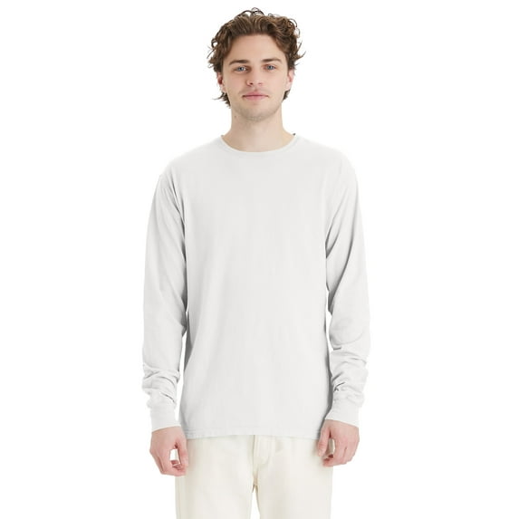 Hanes Unisex Garment Dyed Long Sleeve Cotton T-Shirt White XL
