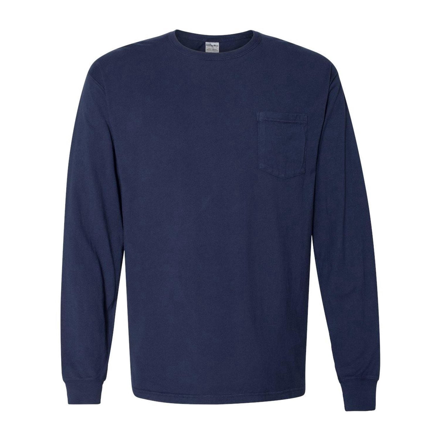 Hanes Unisex Garment Dyed Long Sleeve Pocket T-Shirt Navy 3XL