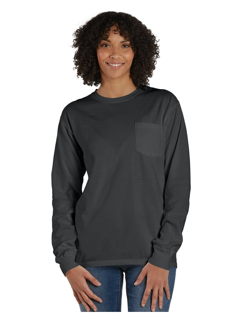 Hanes Unisex Garment Dyed Long Sleeve Pocket T-Shirt New