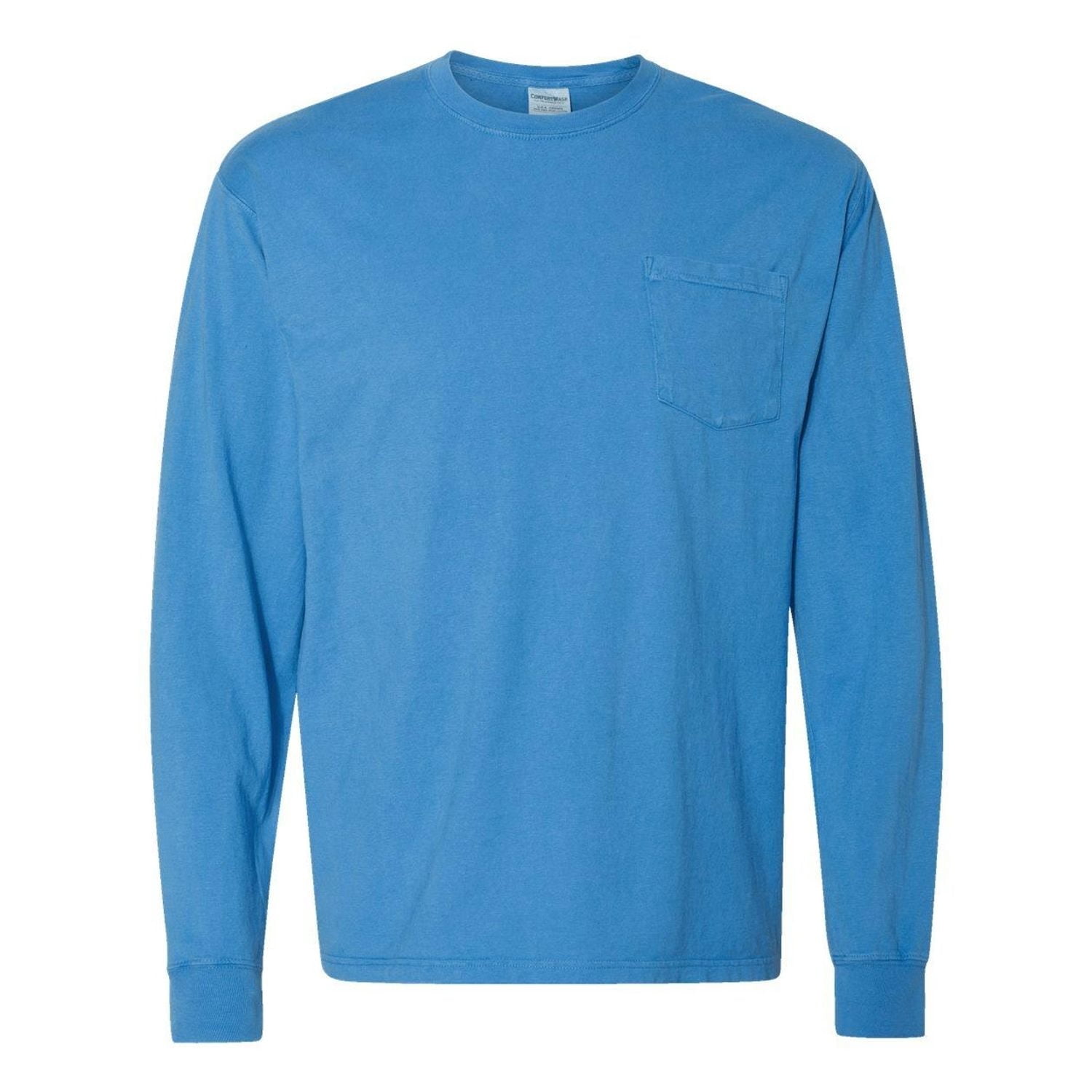 Hanes Unisex Garment Dyed Long Sleeve Pocket T-Shirt Summer Sky Blue 3XL