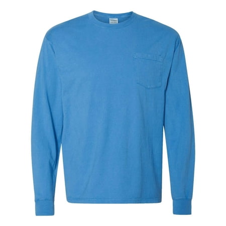 Hanes Unisex Garment Dyed Long Sleeve Pocket T-Shirt Summer Sky Blue L