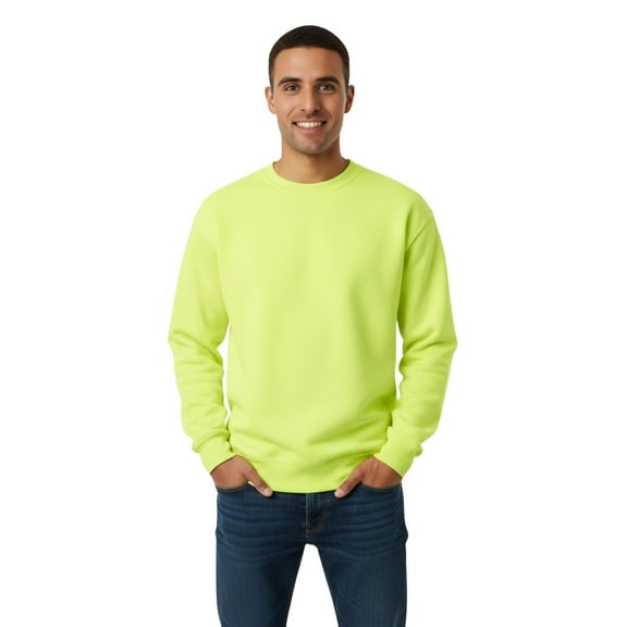 Hanes Unisex Hi-Vis Crewneck Sweatshirt 50/50 Cotton/Polyester High Visibility Safety Work Fleece Sweater (Safety Green, 3XL)