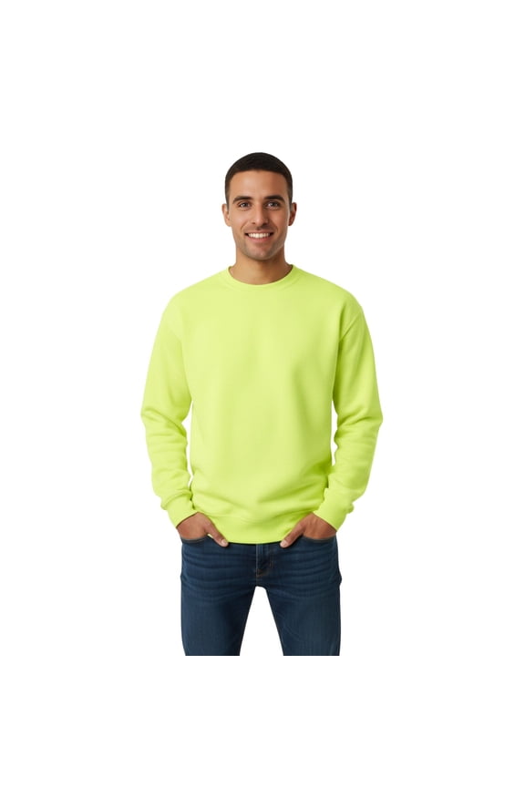 Unisex Hi-Vis Crewneck Sweatshirt 50/50 Cotton/Polyester High Visibility Safety Work Fleece Sweater (Safety Green, M)