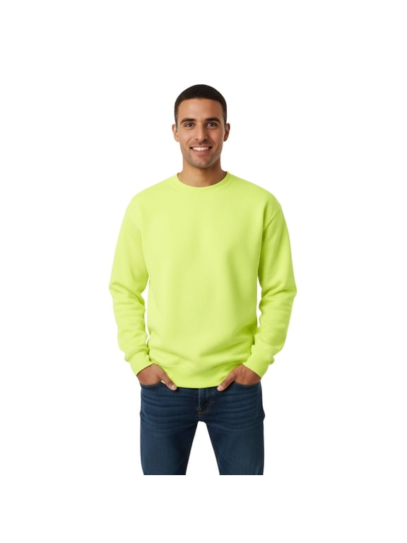 Unisex Hi-Vis Crewneck Sweatshirt 50/50 Cotton/Polyester High Visibility Safety Work Fleece Sweater (Safety Green, XL)