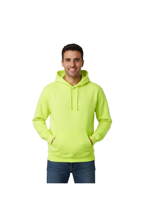 Unisex High Visibility Hooded Sweatshirt, 50/50 Cotton/Polyester Hi Vis Reflective Hoodie (Safety-Green, 2XL)