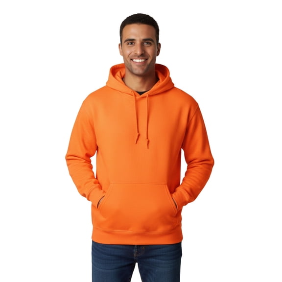Hanes Unisex High Visibility Hooded Sweatshirt, 50/50 Cotton/Polyester Hi Vis Reflective Hoodie (Safety-Orange, S)