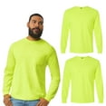 thumbnail image 1 of Hanes Unisex High Visibility Long Sleeve Pocket T-Shirt, Hi Vis Reflective Work Safety Tee (Safety-Green 2 Pack, 3XL), 1 of 8