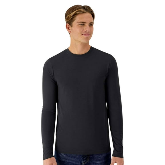 Hanes Unisex Lightweight Long Sleeve T-Shirt 100% Ring-Spun Polyester Moisture-Wicking Athletic Long Tee (Black, L)
