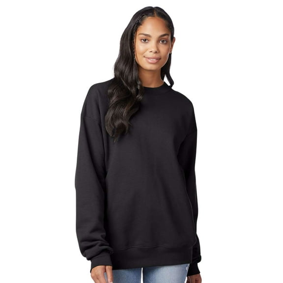 Hanes Unisex Ultimate Cotton Crewneck Sweatshirt 90/10 Cotton/Polyester Fleece Cozy Comfort Sweater (Black , L)