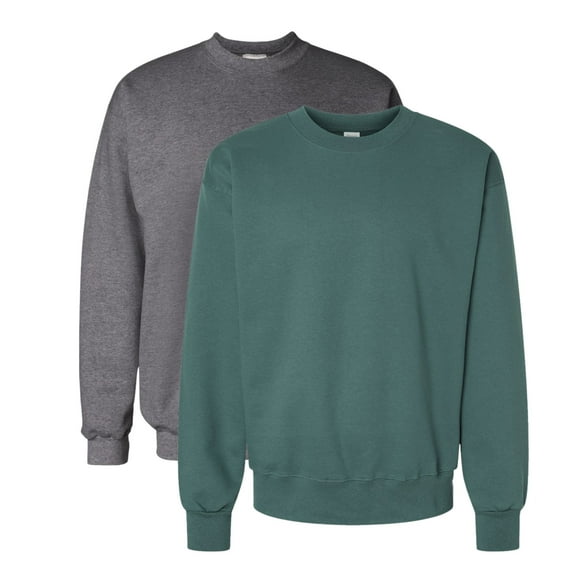 Hanes Unisex Ultimate Cotton Crewneck Sweatshirt 90/10 Cotton/Polyester Fleece Cozy Comfort Sweater (Charcoal-Heather Cactus 2PCS, XL)