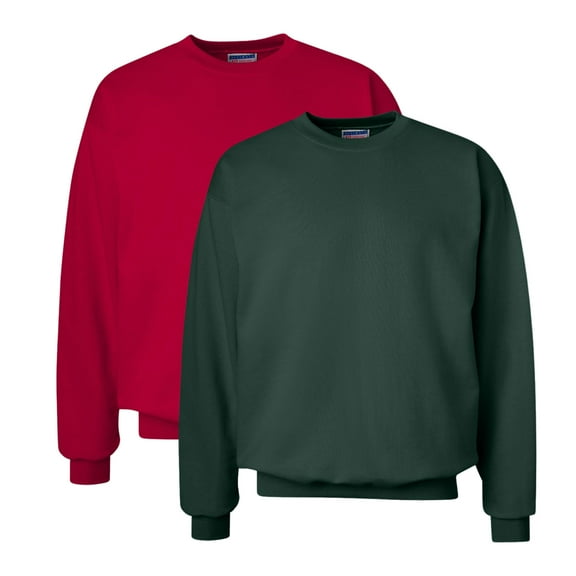 Hanes Unisex Ultimate Cotton Crewneck Sweatshirt 90/10 Cotton/Polyester Fleece Cozy Comfort Sweater (Deep-Forest Deep-Red 2PCS, S)