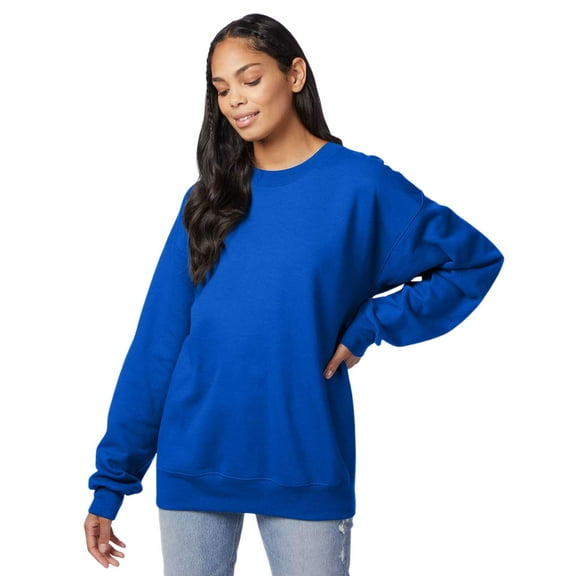 Hanes Unisex Ultimate Cotton Crewneck Sweatshirt 90/10 Cotton/Polyester Fleece Cozy Comfort Sweater (Deep-Royal , L)