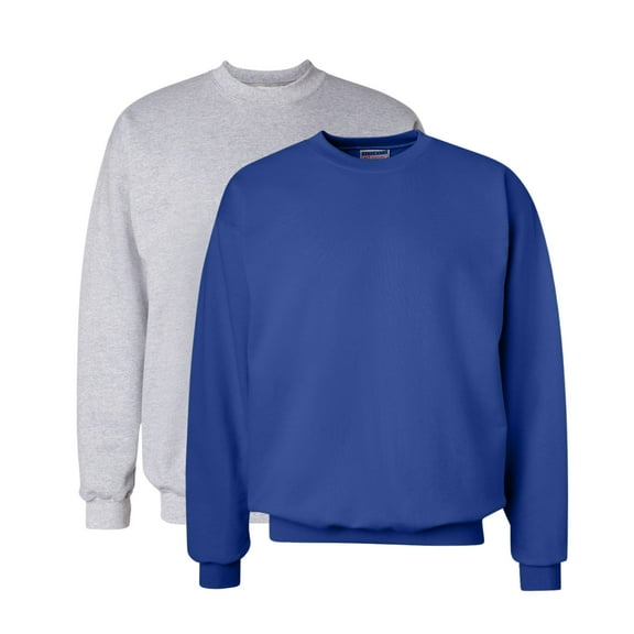 Hanes Unisex Ultimate Cotton Crewneck Sweatshirt 90/10 Cotton/Polyester Fleece Cozy Comfort Sweater (Deep-Royal Light-Steel 2PCS, S)