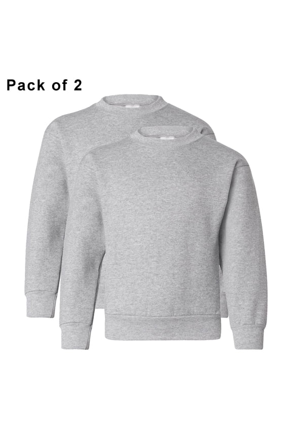 - Crewneck Sweatshirt for Youth Long Sleeve Pullover Fleece Ecosmart Warmth Sweater in Light Steel color 7.8oz 50/50 Cotton/Polyester Pack 2 Size M