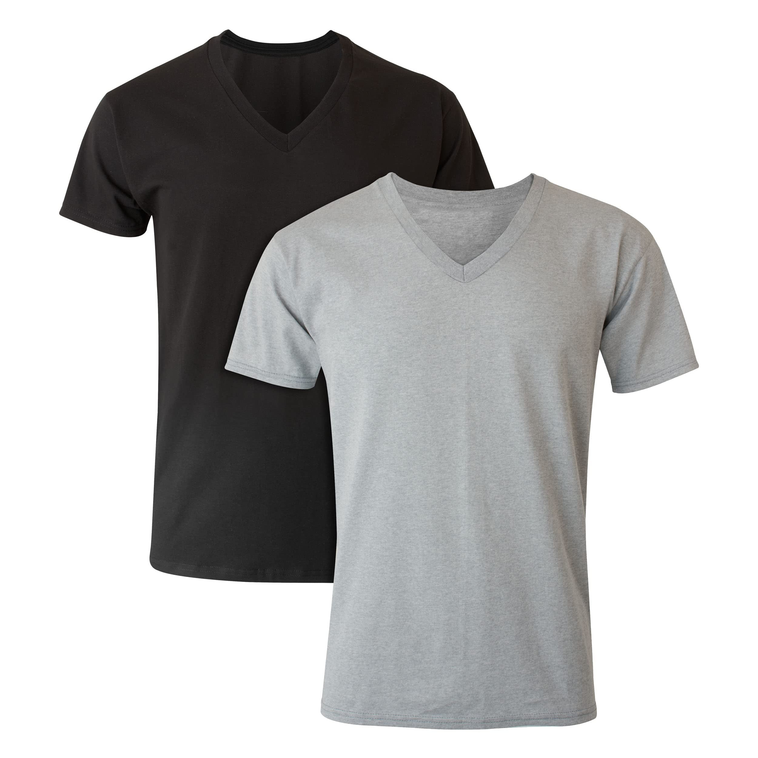 Hanes V Neck Short Sleeves Cotton T-Shirts 2 Count (Men's) - Walmart.com