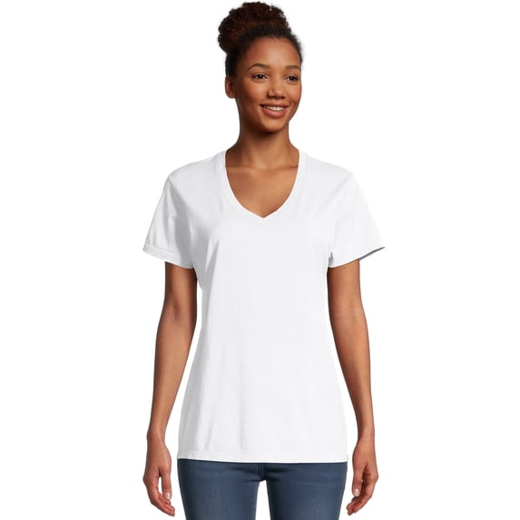 Hanes V-Neck T-Shirt Women's Garment Dyed Short Sleeve Tee Ringspun Cotton