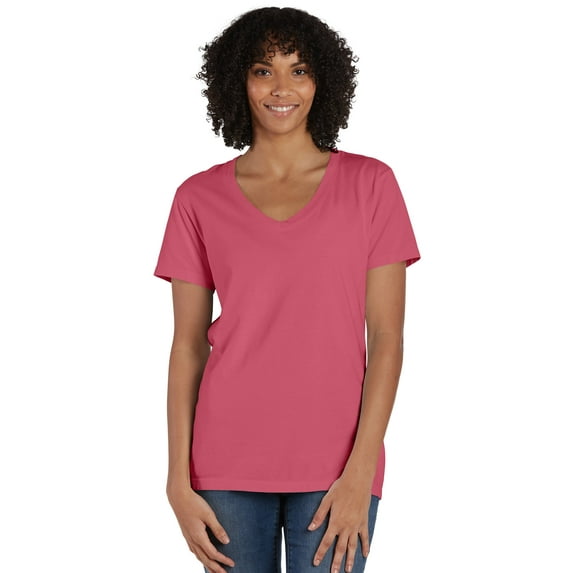 Hanes V-Neck T-Shirt Women's Garment Dyed Short Sleeve Tee Ringspun Cotton