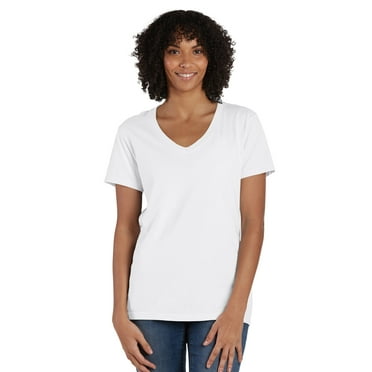 Hanes Women's Lightweight, Soft Cotton Blend, Short Sleeve V-Neck Nano ...