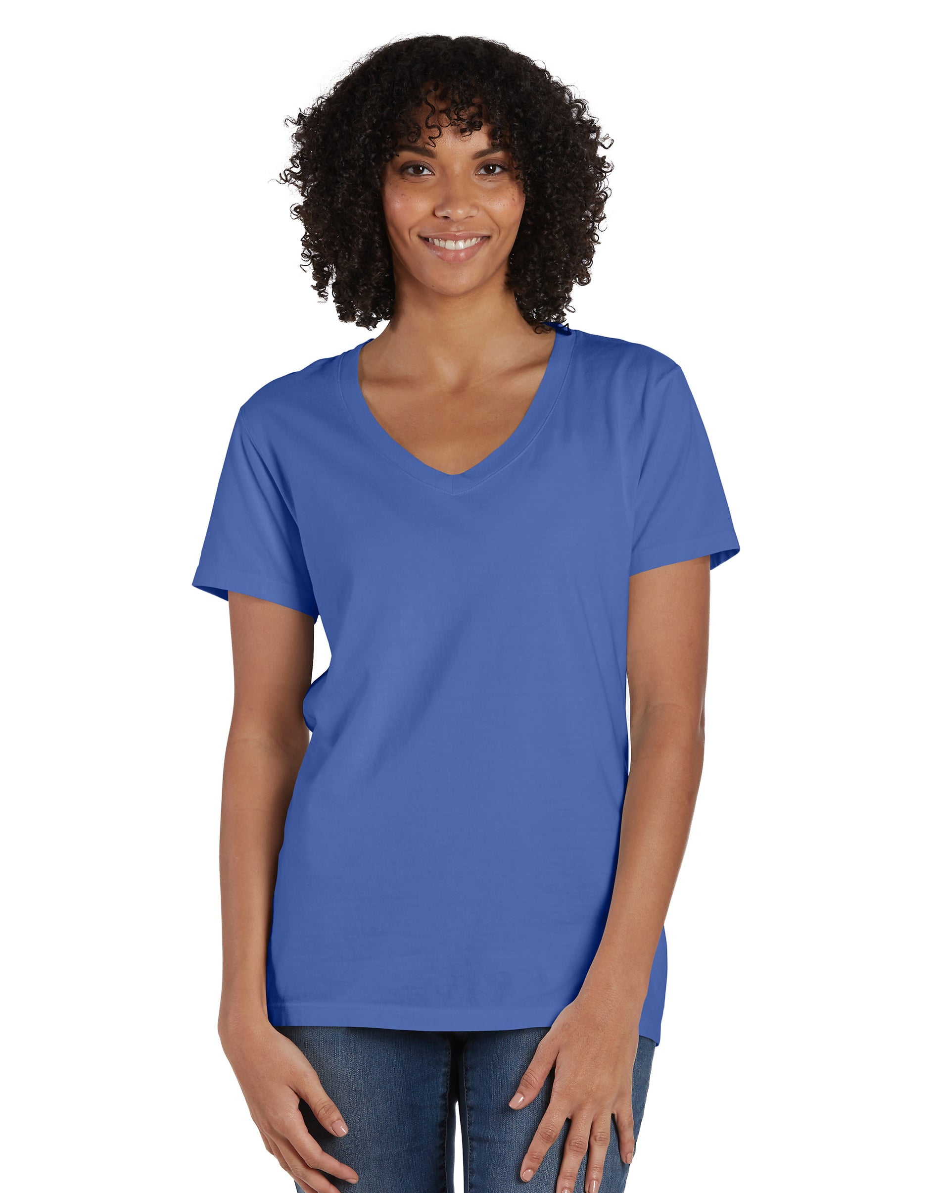Hanes V-Neck T-Shirt Women's Garment Dyed Short Sleeve Tee Ringspun ...