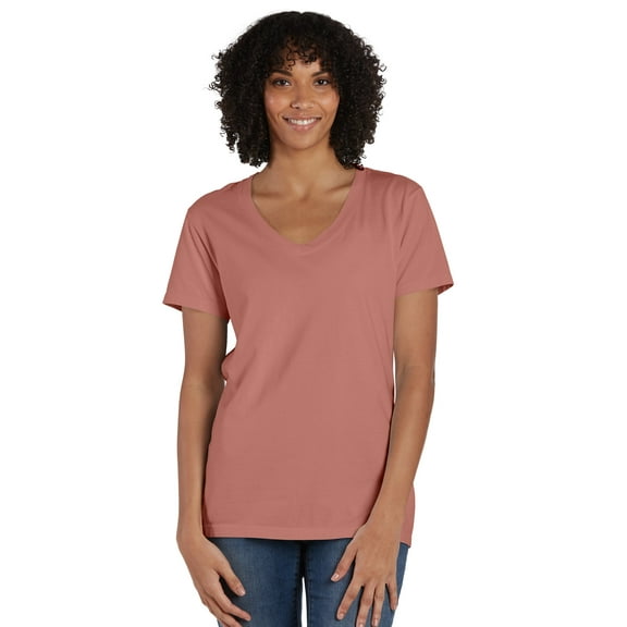 Hanes V-Neck T-Shirt Women's Garment Dyed Short Sleeve Tee Ringspun Cotton