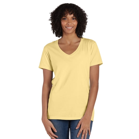 Hanes V-Neck T-Shirt Women's Garment Dyed Short Sleeve Tee Ringspun Cotton