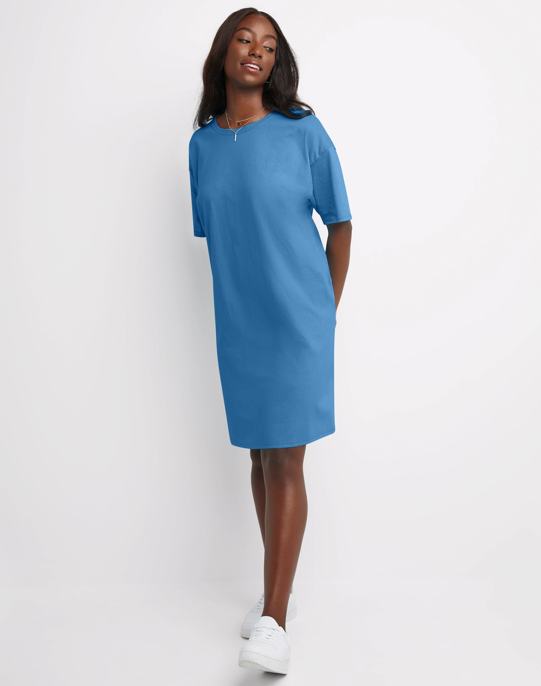 Hanes Women s T Shirt Dress Short Sleeve Cotton Essentials Oversized Fit Midweight Cotton