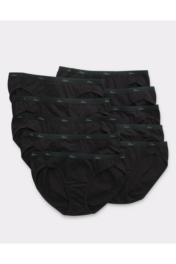 Women Bikinis 10-Pack Breathable Cotton All Black Underwear Panties 6 or 8