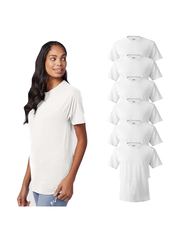 - Women Bulk T-Shirt, Short Sleeve Tee | Crew Neck, Classic Fit | 100% Cotton, 5 oz | White Pack - 6, Size: Medium