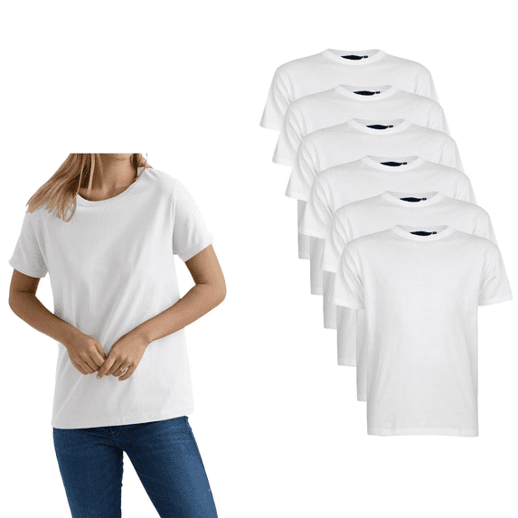 Hanes- Women Crew Neck T Shirts – White | Bulk Pack of 6 | Short Sleeve Tee, 100% Cotton, 5 oz | Essential-Tee Collection | Size: 2XL