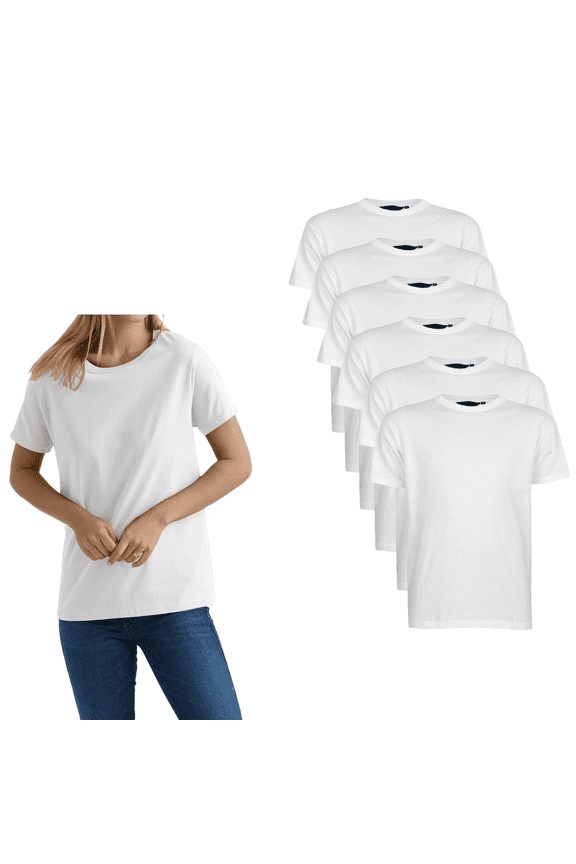 - Women Crew Neck T Shirts – White | Bulk Pack of 6 | Short Sleeve Tee, 100% Cotton, 5 oz | Essential-Tee Collection | Size: Small
