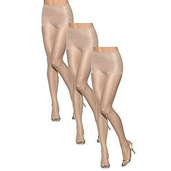 Hanes Women Set of 3 Silk Reflections Ultra Sheer Toeless Control Top Pantyhose EF, Buff Pack of 3