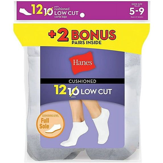 Hanes Women`s 12-Pack Cushion Low Cut Socks, 5-9, White