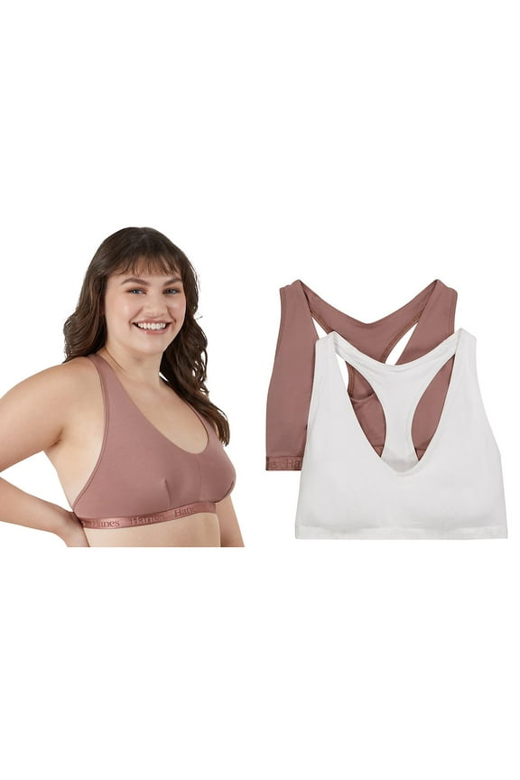 Women's 2-Pack Originals SuperSoft Ultimate V-Neck Racerback Bralette DUS201 - Earthen Tan/White, Size X-Large